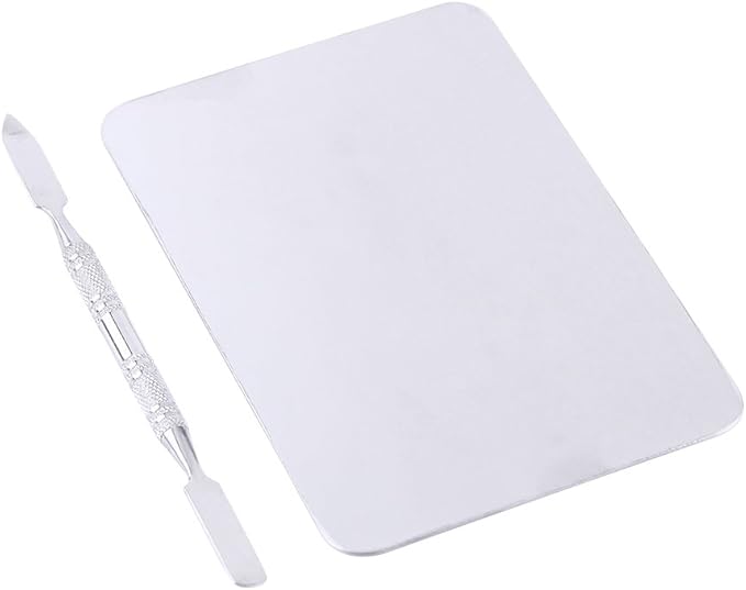 Mixing Palette Small Stainless Steel Makeup Palette Rec Shape Mixing Plate Tools with Spatula Nail Art Palette for Blending Cosmetic Shades-BrightBean Baby