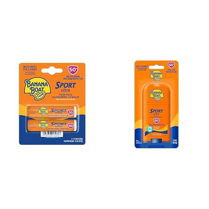 Banana Boat Sport Ultra SPF 50 Lip Sunscreen Twin Pack | SPF Lip Balm Pack & Sport Ultra, Reef Friendly, Broad Spectrum Sunscreen Stick, SPF 50, 1.5oz.-BrightBean Baby