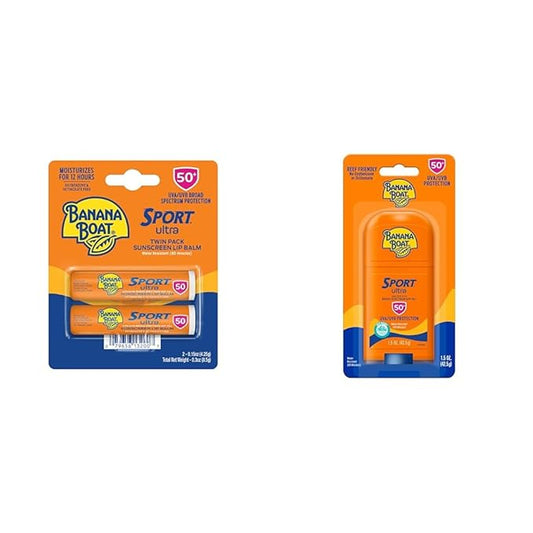 Banana Boat Sport Ultra SPF 50 Lip Sunscreen Twin Pack | SPF Lip Balm Pack & Sport Ultra, Reef Friendly, Broad Spectrum Sunscreen Stick, SPF 50, 1.5oz.-BrightBean Baby