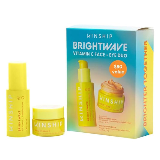 Kinship Brightwave Vitamin C Face + Eye Duo | 10% Vitamin C Serum (1 Fl Oz) | Brightening Eye Cream (0.5 Oz) | Fade Dark Spots | Reduce Fine Lines, Wrinkles, Dark Circles + Puffiness | All Skin Types-BrightBean Baby