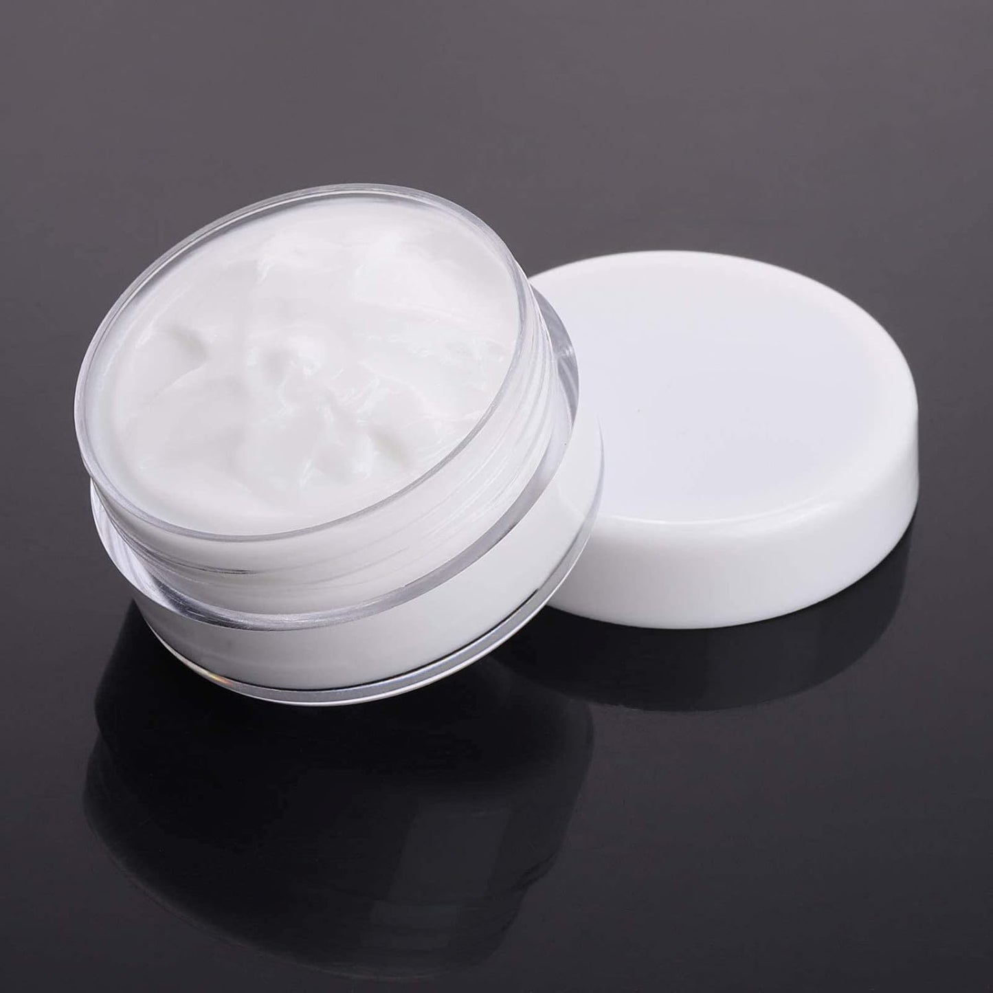 Refillable Cosmetic Sample Jars - 100 Pack 10g (0.35oz) White Small Travel Containers with Lids + 10 Mini Makeup Spatulas - BPA Free-BrightBean Baby