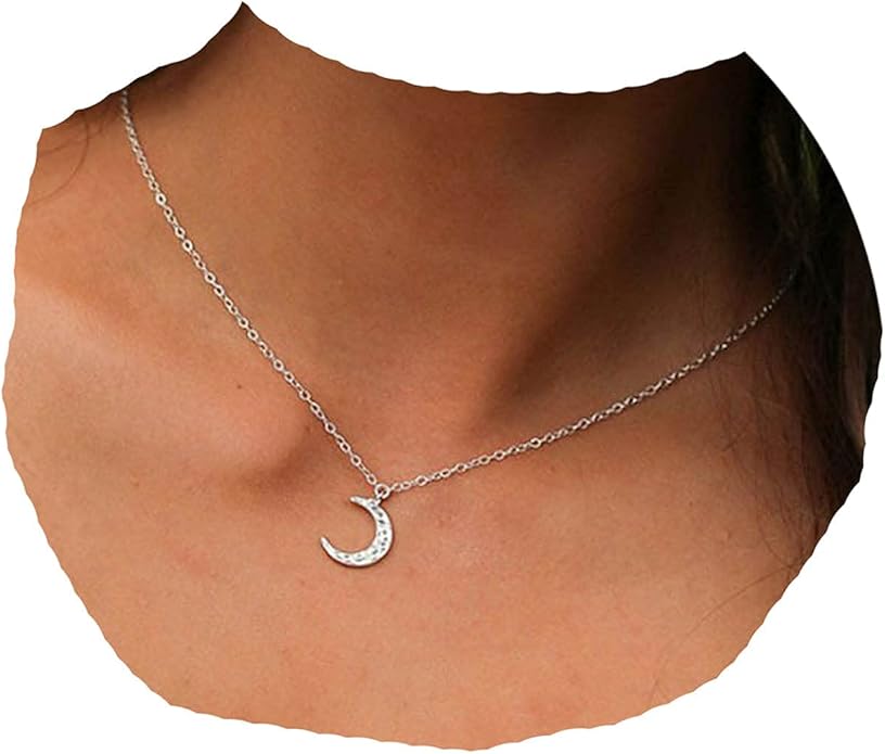 Boho Rhinestone Moon Necklace CZ Crescent Pendant Necklace Chain Minimalist Necklace Festival Jewelry for Women and Teen Girls-BrightBean Baby