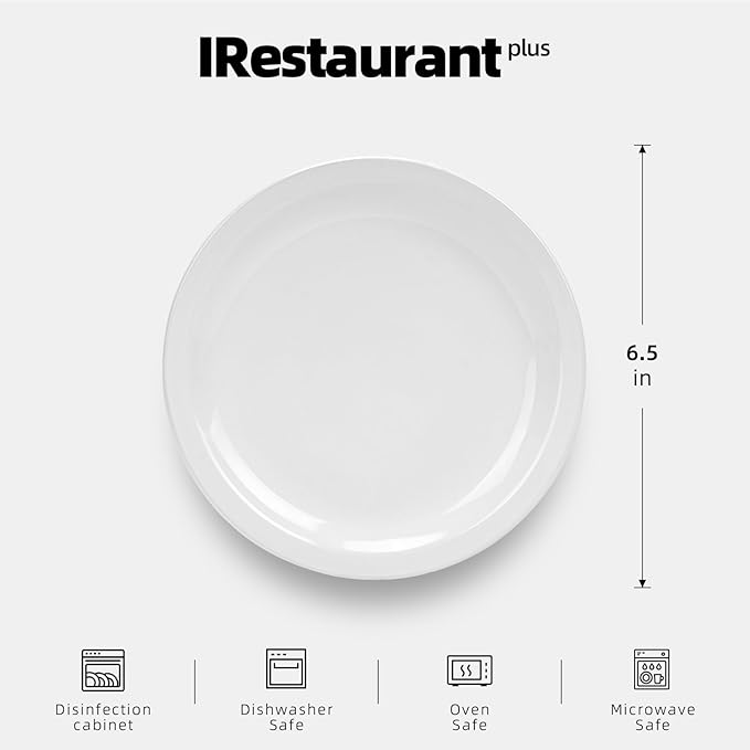 Stoneware Narrow Rim Commercial Grade Dinnerware, Bright White, Plate 6.5, Case of 36