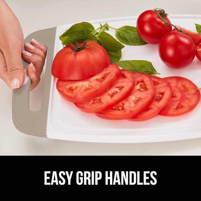 GORILLA GRIP BPA-Free Reversible Kitchen Cutting Board Set of 3, US Designed, Nonporous, Juice Grooves Catch Liquid, Slip Resistant Border, Dishwasher Safe, Durable Large Food Chopping Boards, Almond