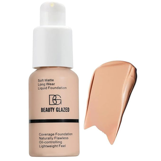 Beauty Glazed Soft Matte Silky Full Coverage Liquid Foundation, Multi-Use Buildable Foundation Lightweight Feel Oil Control Longwear Naturally Flawless Coverage Foundation (103 Warm Peach)-BrightBean Baby