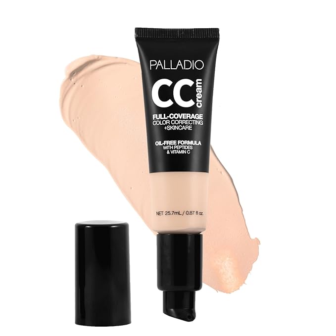 Palladio Full-Coverage Color Correction CC Cream, Oil-Free with Peptides & Vitamin C, Best for Correcting Redness and Uneven Skin Tone, Buildable Foundation Coverage (Fair 11N)-BrightBean Baby