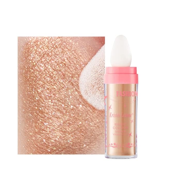 AKARY Shimmer Highlighter Powder, Fairy Polvo De Hadas Highlighter Powder & Blush Stick, Instant Glow Luminizer Duo, Glitter Body Face Hair High Gloss Stick, Sparkle Smudge-Proof Highlighter Stick Party Makeup (C-#03)-BrightBean Baby