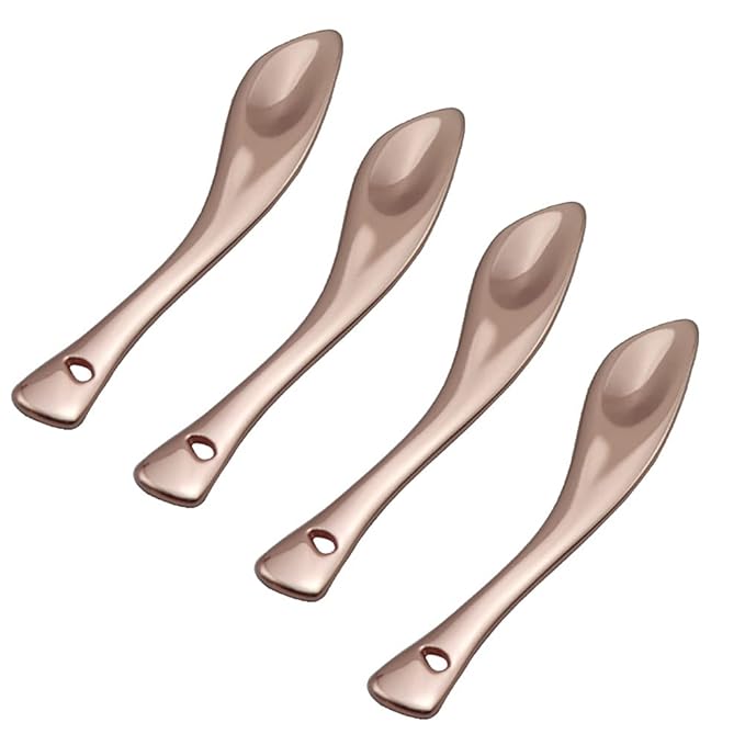 4 Pieces Zinc Alloy Makeup Spatula Eye Cream Spoon Beauty Scoop Mini Spoon Makeup Beauty Spoons Mini Cosmetic Skincare Spatula for Cream Lotions, Curved Handle Type, Rose-Gold-BrightBean Baby