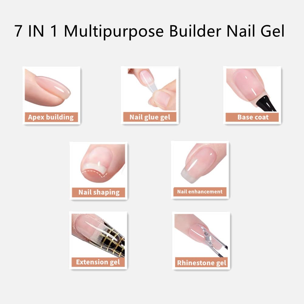 Builder Nail Gel, 7-in-One Clear Builder for Nails, LED Lamp Cured Color Strengthener Thickening Extension Rhinestone Glue Gel Polish in a Bottle for DIY Home Salon Gift-BrightBean Baby