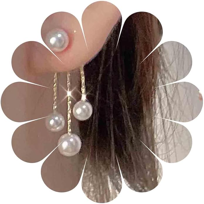 Boho Pearl Drop Dangle Earrings Gold Pearl Ear Jacket Earrings Vintage Dangle Pearl Tassel Earrings Double Way Front Back Earrings Jewelry for Women Gifts-BrightBean Baby