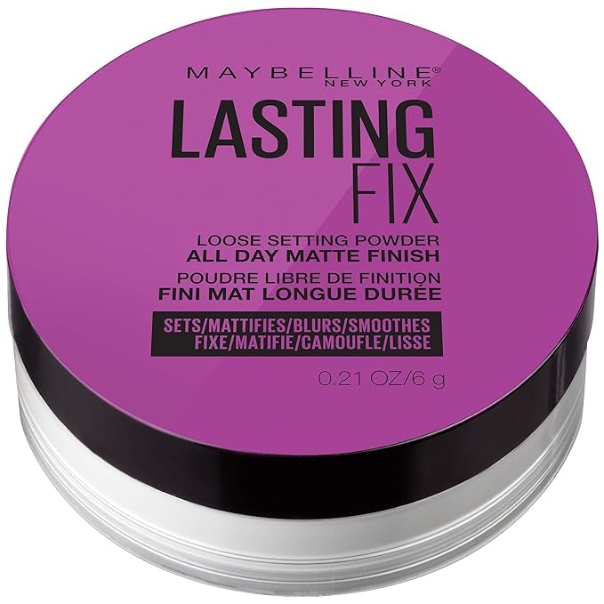 MaybellineFacestudio Lasting Fix Setting + Perfecting Loose Powder Makeup, All Day Matte Wear, Minimizes Shine, Sets Foundation Makeup, Translucent, 0.21 oz., White-BrightBean Baby