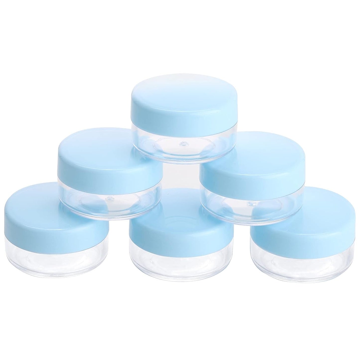 Refillable Cosmetic Sample Jars - 100 Pack 10g (0.35oz) Blue Small Travel Containers with Lids + 10 Mini Makeup Spatulas - BPA Free-BrightBean Baby