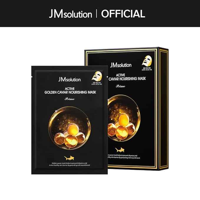 JMsolution Active Golden Caviar Nourishing Mask - Korean Skincare Facial Mask-Cavior extracted - collagen essense- 10 sheets for all skin type-BrightBean Baby