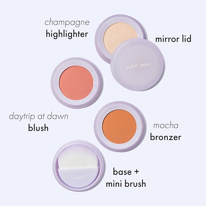 Subtl Beauty 3-in-1 travel makeup kit by subtl staks | powder blush, bronzer, and highlighter | includes mirror lid and mini brush | for medium-tan skin tones-BrightBean Baby