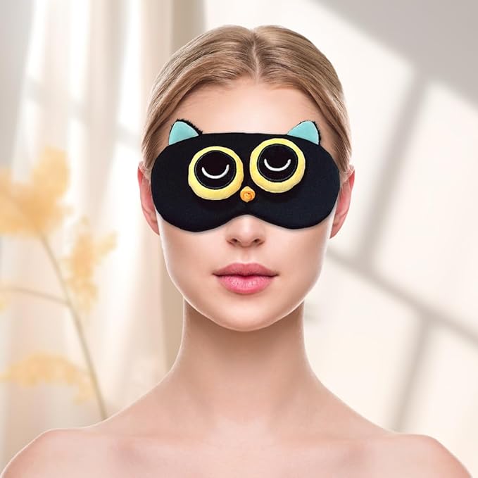 PERFECTSIGHT Owl Sleep Eye Masks, Cute Plush Sleep Eye Cover Lightweight Adjustable Eyeshade Faux Fur Mask Cover for Women Men Sleep Travel Nap-BrightBean Baby