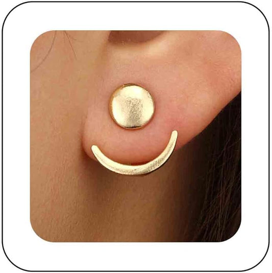 Boho Moon Ear Jackets Earrings Crescent Moon Stud Earrings Gold Sun Moon Earrings Minimalist Double Sided Round Earrings Jewelry for Women-BrightBean Baby