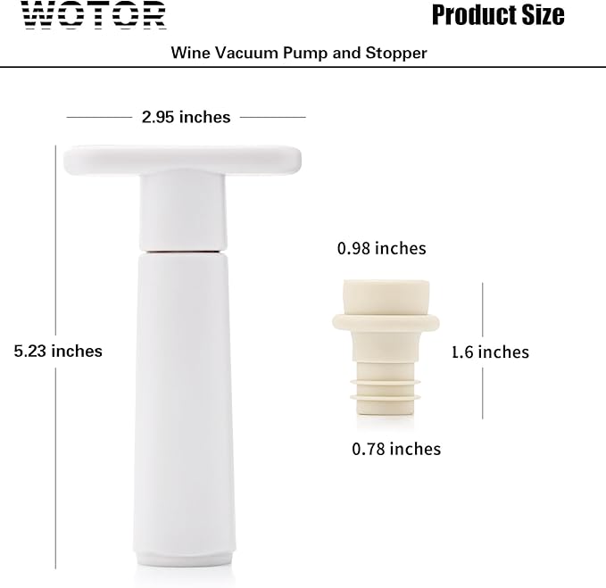 WOTOR Wine Saver Vacuum Pump with 4 Stoppers, Wine Stopper & Preserver, Reusable Bottle Sealer Keeps Fresh, Ideal Accessories Gift, Flat Handle (White)
