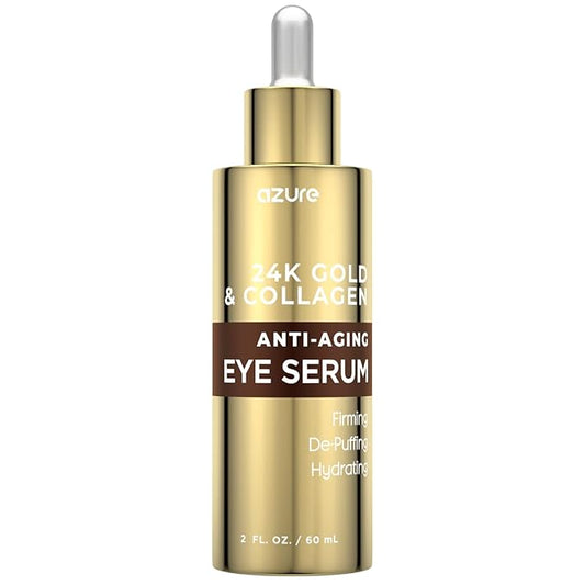 AZURE 24K Gold & Collagen Anti Aging Eye Serum - Firming, De-Puffing & Hydrating | Reduces Wrinkles, Fine Lines & Under Eye Bags | Minimize Signs of Aging | Made in Korea - 60mL-BrightBean Baby