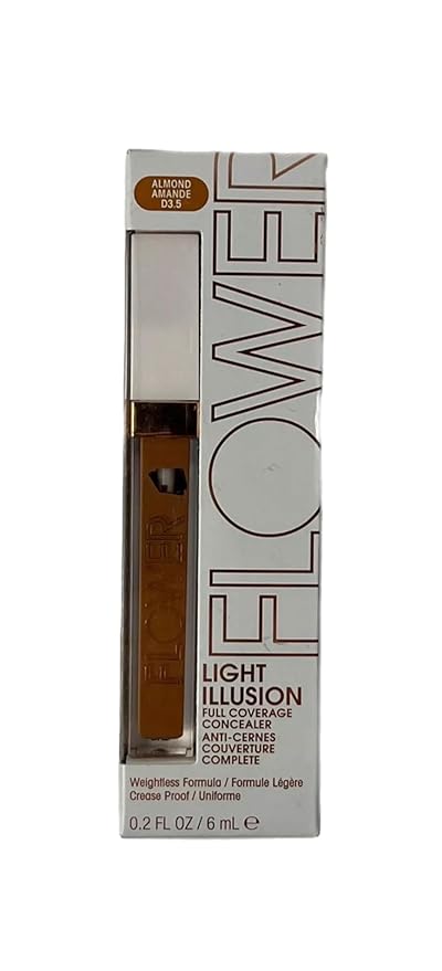 FLOWER BEAUTY By Drew Barrymore Light Illusion Full Coverage Concealer - Diffuse Dark Under Eye Circles + Blurs Blemishes - Weightless Formula + Crease Proof Makeup (Almond)-BrightBean Baby