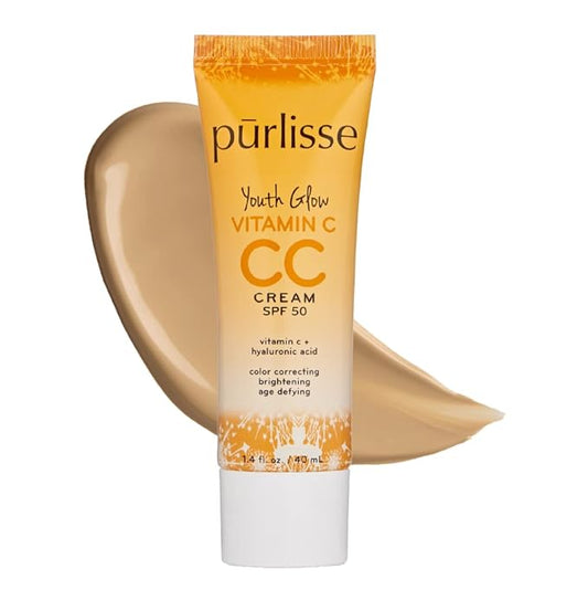pürlisse Youth Glow Vitamin C CC Cream with SPF 50 - Color Corrector Enriched with Sea Buckthorn, Vitamin C & Hyaluronic Acid - Boosts Radiance & Youthfulness - Paraben-Free - Medium (1.4 oz)-BrightBean Baby