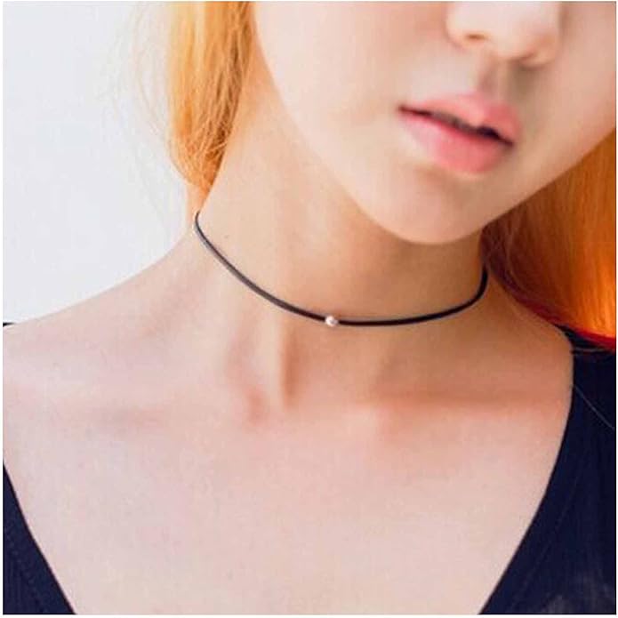 Boho Leather Choker Necklace Thin Black Suede Velvet Necklace Chain Vintage Minimalist Beaded Necklace 90s Chain Jewelry for Women Gifts-BrightBean Baby