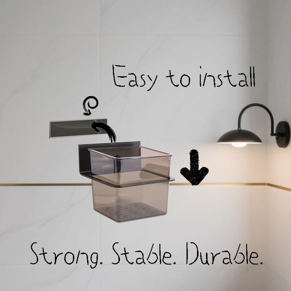 3 Pack Modern Black Metal Clear Plastic Toothbrush Holders,Toothpaste Holder Set - Kids & Adults with Wall-Mounted Metal Bathroom Organizer Set for Bathroom-BrightBean Baby