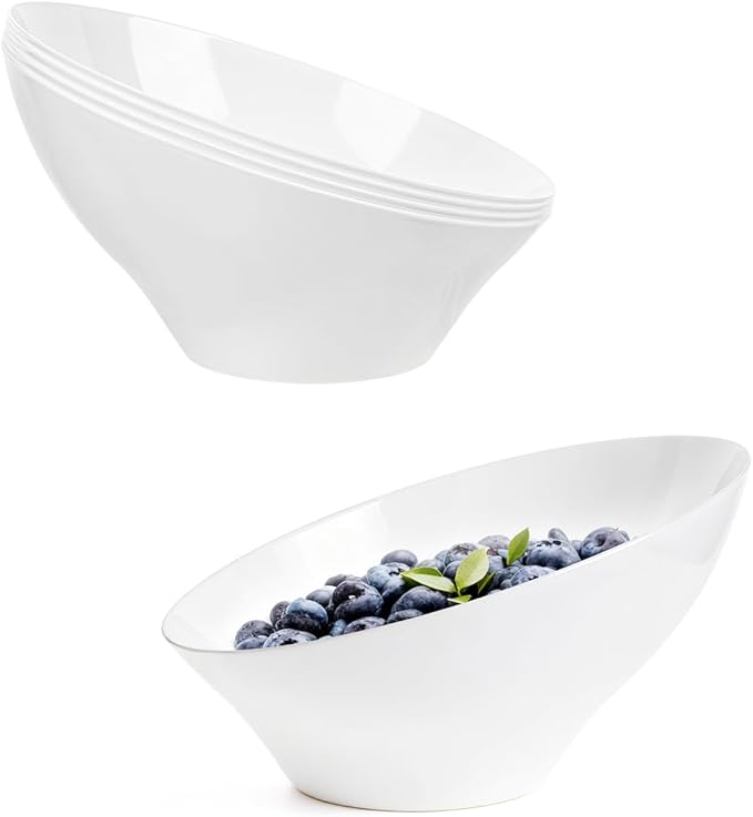 BESTVIP 8oz White Plastic Serving Bowls for Party - 12 Pack Angled Disposable Serving Bowls, Party for Chips, Snacks, Fruit, Salad - Bowls for Parties, Daily Use, Catering, Christmas