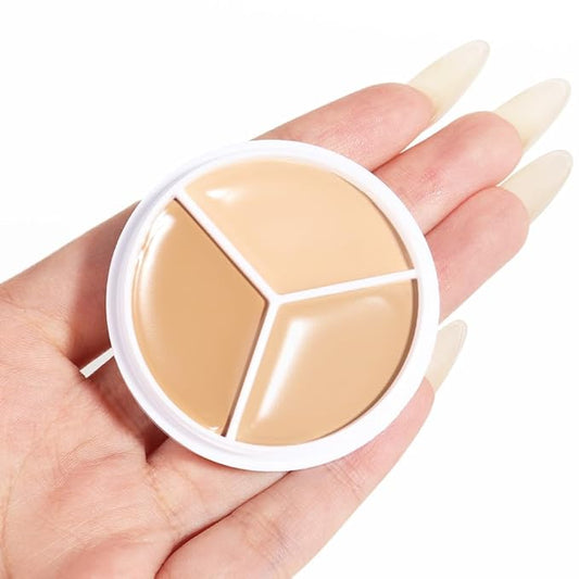 Kaely Tri Color Concealer Pot,Color Correcting Concealer for Dark Circles Spots,3 Color Cream Concealer Full Coverage,Foundation Contour Makeup Palettes,under Eye Brightener corrector de ojeras,01-BrightBean Baby