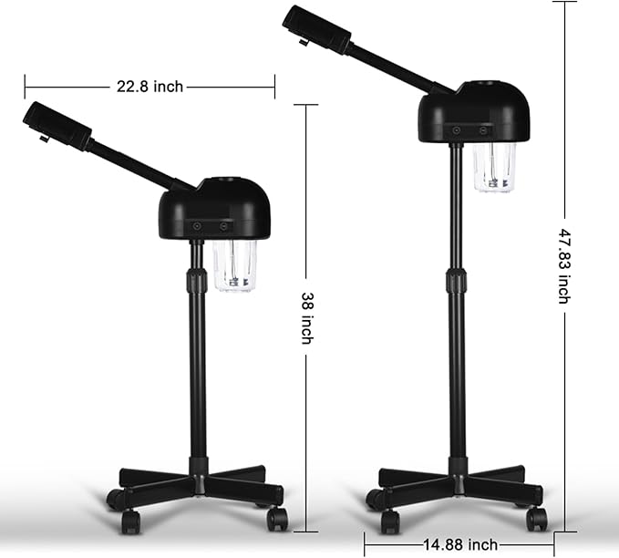 Stand Professional Ozone Facial Steamer with Touch Control, Hot Mist Function, Adjustable Height & Rolling Base, 360° Rotatable Nozzle, Use for Home, Salon SPA (Black)-BrightBean Baby