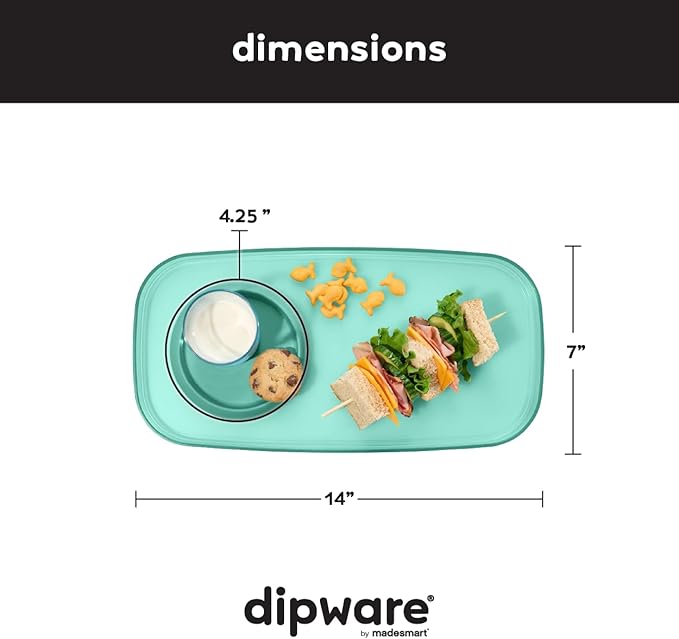 madesmart dipware Small Serving Plate, Collapsible & Removable Dip Bowl for Salsa, Queso, Sald, Olives, Premium Dishwasher & Microwave Safe, Multipurpose Plate & Bowl, Teal