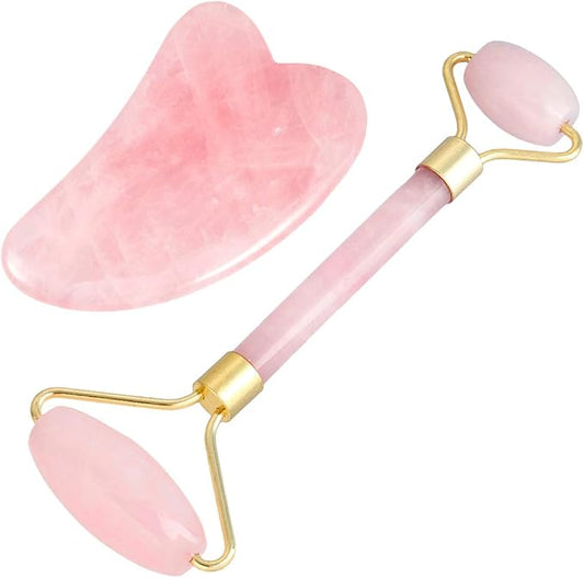 mookaitedecor Rose Quartz Roller & Gua Sha Tool for Face and Neck Massage, Facial Massager for Anti Aging-BrightBean Baby