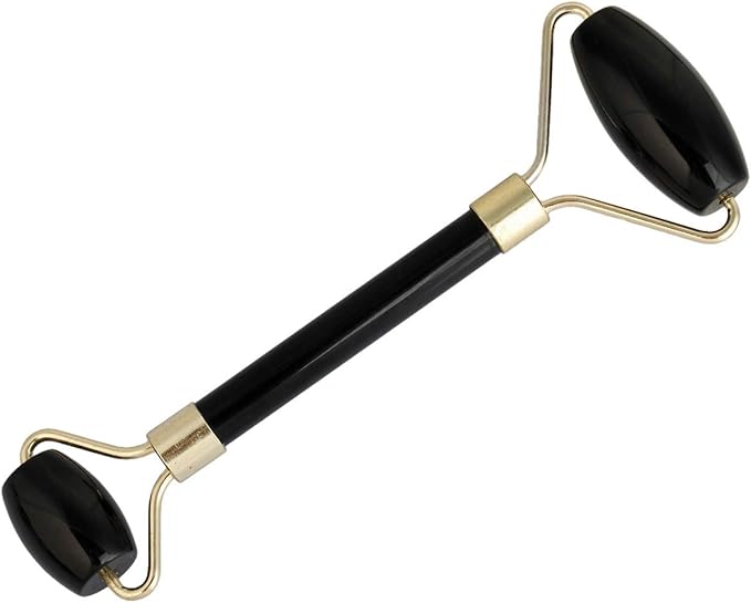 Rockcloud Natural Crystal Stone Roller Massager Double Neck Face & Neck Massage Therapy Anti-Aging Wrinkle Healing Slimming Skincare Tool,Black Obsidian-BrightBean Baby