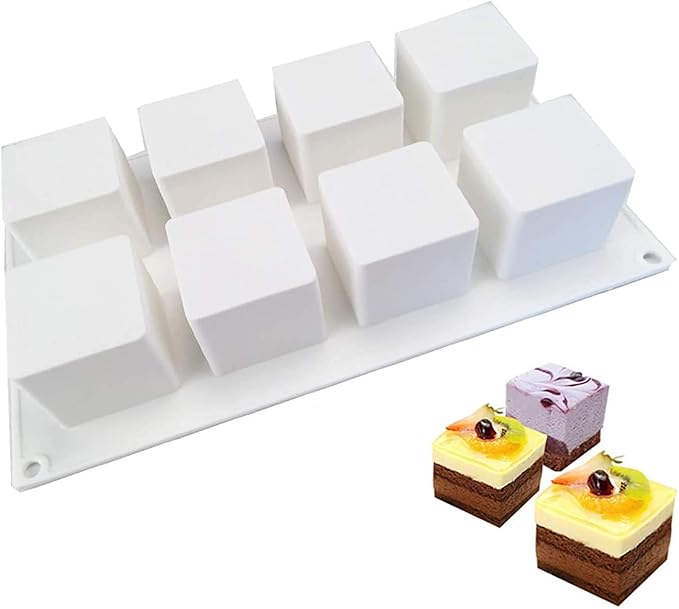 Silicone Molds Baking for Mousse Cake, 3D Baking Molds Dessert Molds for Pastry Truffle Pudding Jelly Cheesecake,3D Cube Shape (8-Cavity)