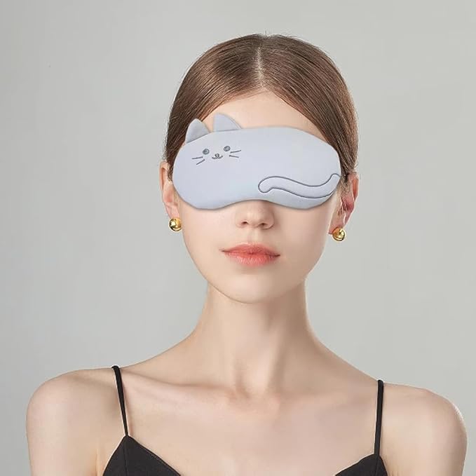 PERFECTSIGHT Kitty Sleep Eye Masks, Cute Plush Sleep Eye Cover Lightweight Adjustable Eyeshade Faux Fur Mask Cover for Women Men Sleep Travel Nap, Grey Cat-BrightBean Baby