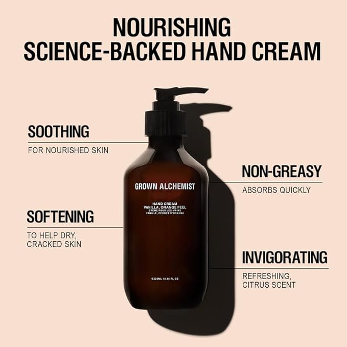 Grown Alchemist Hand Cream - Vanilla and Orange Peel. Non-Greasy Moisturizer that Soothes and Softens Hands (300ml).-BrightBean Baby