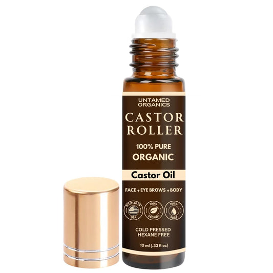100% Organic Castor Oil Roll On For Eyebrows, Lips, Under Eyes, Eyelashes, Cuticles - Mess Free Roller Ball - Certified Organic, Cold Pressed, Hexane Free - Travel Sized Glass Bottle-BrightBean Baby