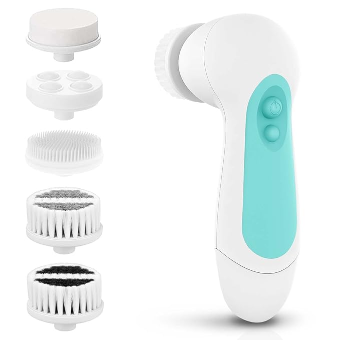 Waterproof Facial Cleansing Spin Brush Set with 5 Exfoliating Brush Heads - Electric Face Scrubber Cleanser Brush by CLSEVXY - Face Brush for Gentle Exfoliation and Deep Scrubbing-BrightBean Baby