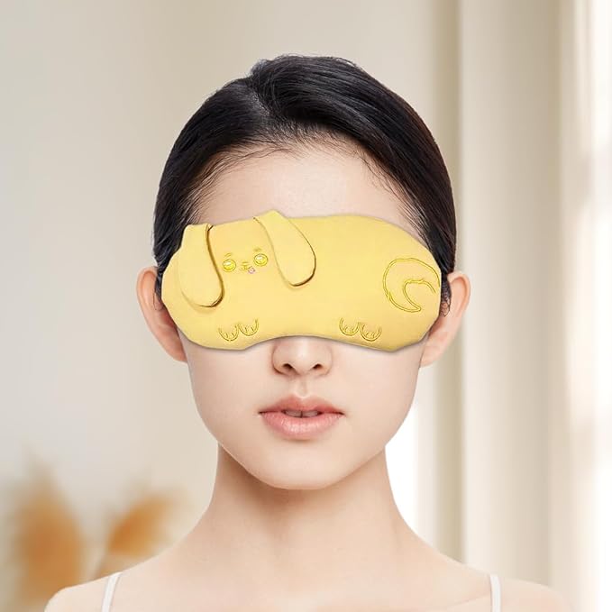 PERFECTSIGHT Eye Mask, Cute Plush Lightweight Adjustable Eyeshade, Faux Fur Cover for Women Men Sleep Travel Nap, Yellow Puppy-BrightBean Baby