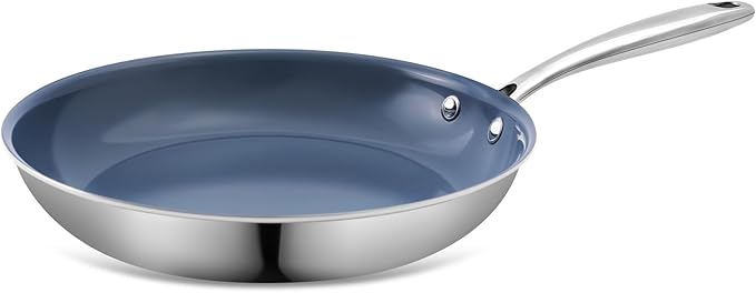 Stainless Steel Nonstick Frying Pan 8 Inch - Healthy Non Toxic Ceramic Coating Skillet