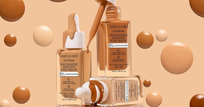 wet n wild Bare Focus Skin Tint, 5% Niacinamide Enriched, Buildable Sheer Lightweight Coverage, Natural Radiant Finish, Hyaluronic & Vitamin Hydration Boost, Cruelty-Free & Vegan - Light-BrightBean Baby