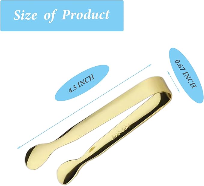 6PCS Ice Tongs Mini Sugar Tongs 4.25Inch Stainless Steel Small Serving Tongs, Small Kitchen Tiny Tongs for Appetizers,Tea Party, Coffee Bar, Desserts (Gold)