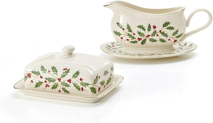 Lenox 843318 Holiday Gravy Boat and Stand, Christmas Hosting