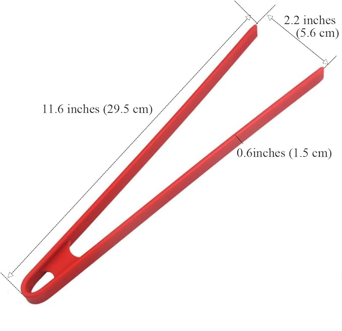 1Pcs Silicone Toaster Tong, 11.6 Inch Long Silicone Kitchen Tong for Toaster Cooking Utensil Bread Waffle Food Tweezer Red Toast Tong for Cooking Serving Bacon Salad Pickle Fruit Food, SATONBEYI