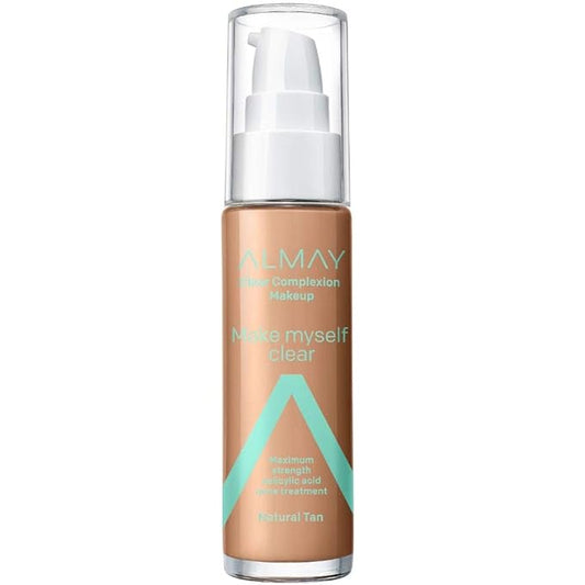 Almay Clear Complexion Makeup, Matte Finish Liquid Foundation with Salicylic Acid, Hypoallergenic, Cruelty Free, -Fragrance Free, Dermatologist Tested, 710 Natural Tan, 1.0 oz-BrightBean Baby