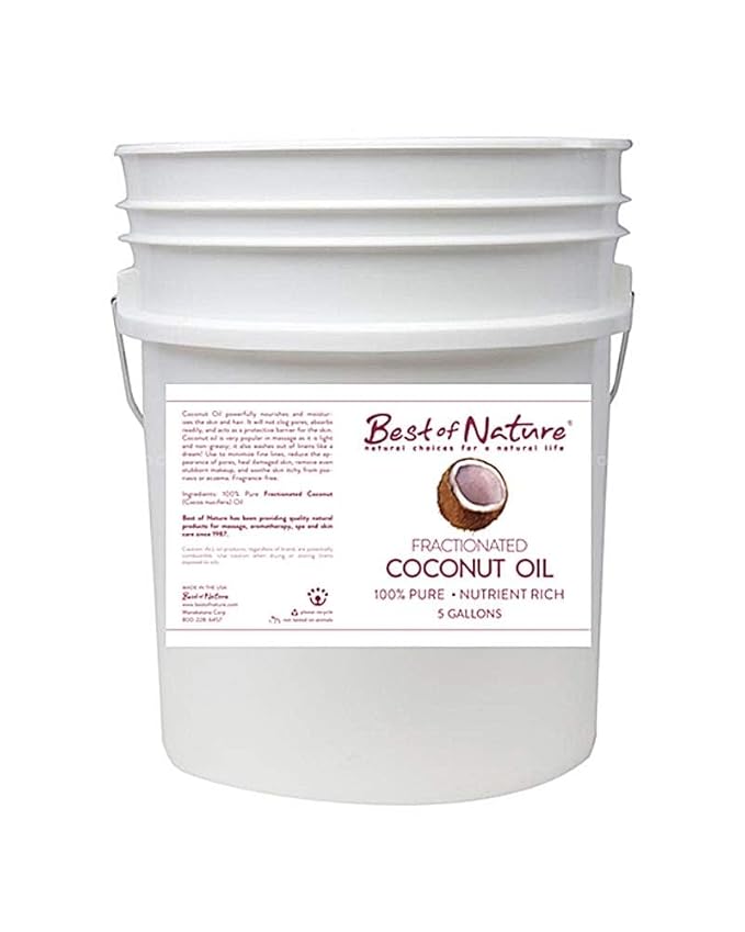Best of Nature 100% Pure Fractionated Coconut Oil - Liquid MCT Massage & Body Oil, Unscented Moisturizer for Hair, Skin, Face, Aromatherapy Carrier for Essential Oils, 5 Gallon Pail (640 fl oz)-BrightBean Baby