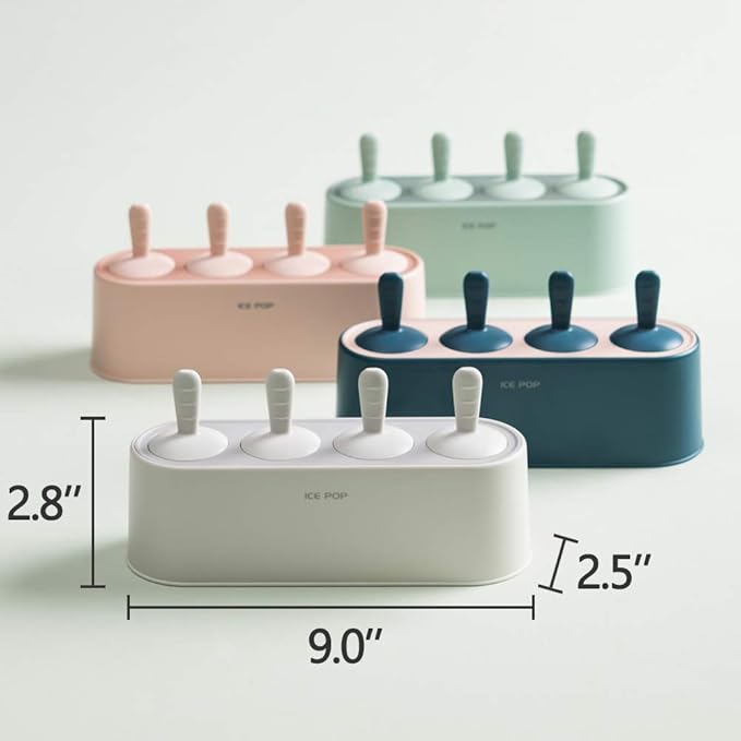 Popsicle Mold Set 4 Pieces Homemade Silicone Popsicle Maker Easy Release Ice Cream Molds Reusable DIY Pop Molds (White, IcyClassic Pops)