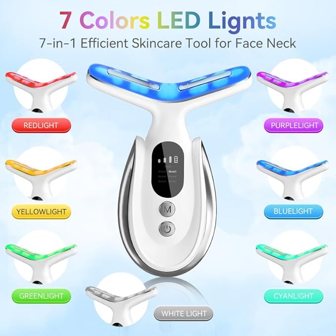 Neck Face Massager, 7-in-1 Portable Facial Massager for Enhanced Face, Neck and Shoulder Care with Vibrating and Warming Function，White-BrightBean Baby