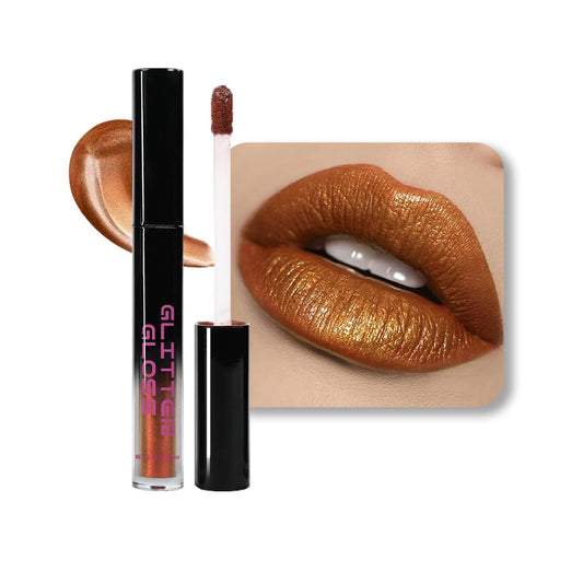 Golden Brown Metallic Lipstick for Women,Glitter Sparkling Liquid Lipstick,Long Lasting Waterproof Lightweight Comfortable Non-Drying Bold Dark Lip Gloss for Gothic Stage Makeup,Vegan-BrightBean Baby