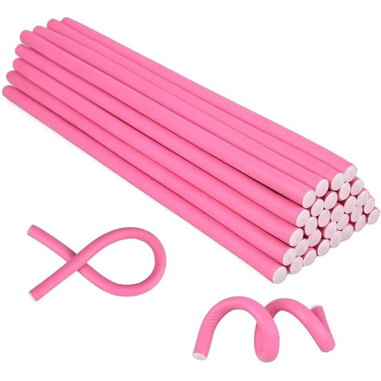 30PCS 9.45" Heatless Flexible Curling Rod, Skinny Small Flexi Rod Soft Twist Foam Hair Rollers for Tight Curl Women Girl Home Use Long and Short Hair (0.31 x 9.45 Inch, Pink#)-BrightBean Baby