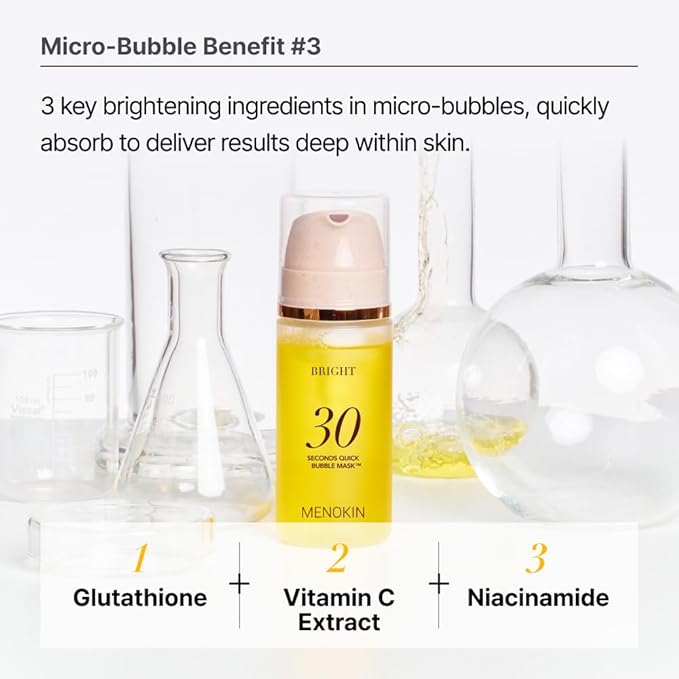 MENOKIN 30 Seconds Quick Bubble Mask [BRIGHT] - [Vitamin C] [Glutathione & Niacinamide] in Micro-bubbles for Dark Spots, Uneven Skin Tone, Korean Skin Care Essential, 70 Uses, 3.21 fl.oz-BrightBean Baby